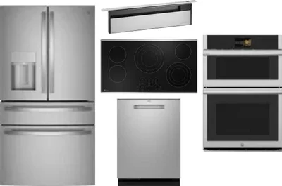 5 Piece Package Includes Refrigerator, Cooktop, Wall Oven, Hood And Dishwasher